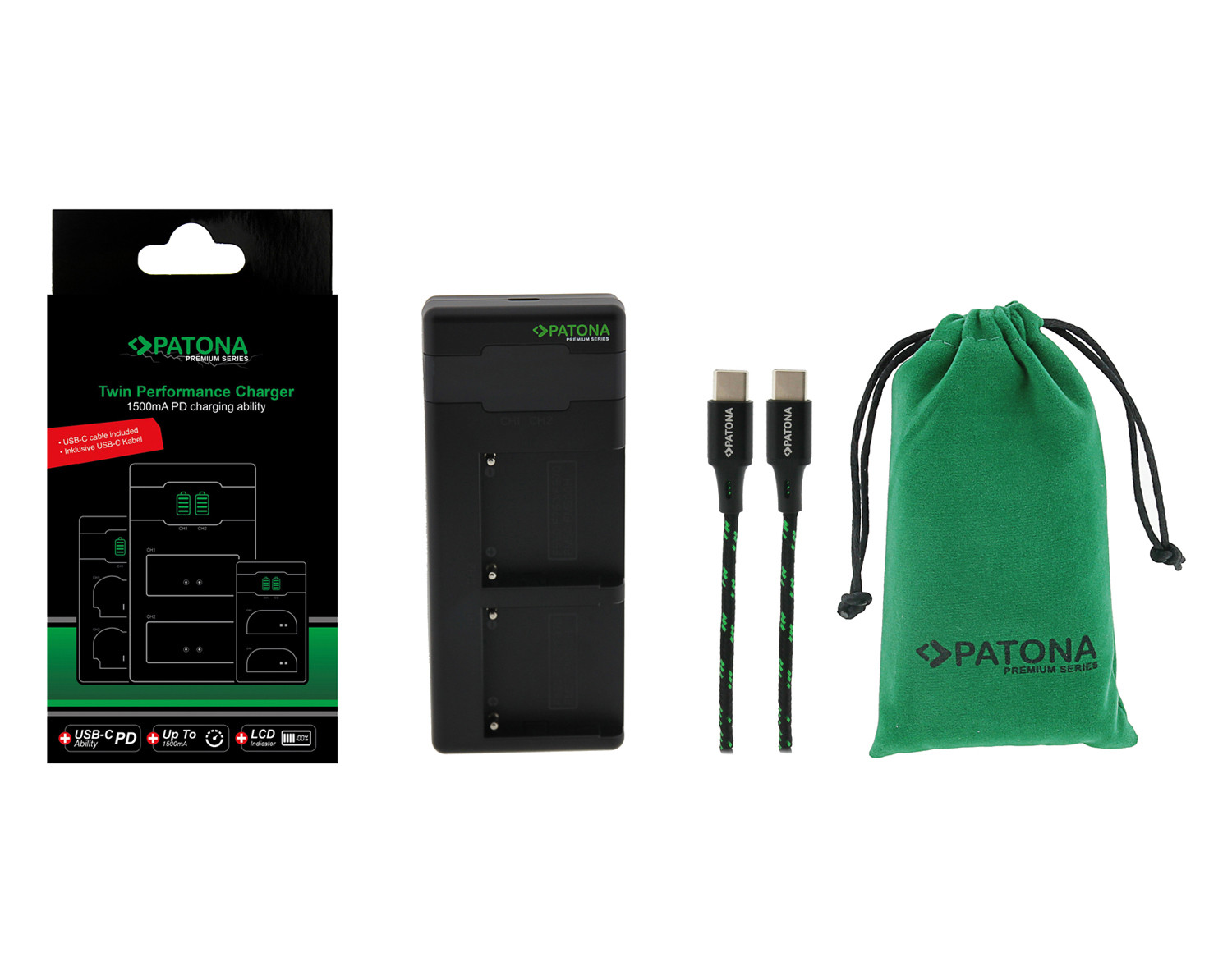 Caricabatterie Premium Twin Performance PD per Nikon EN-EL15 incl. cavo USB-C