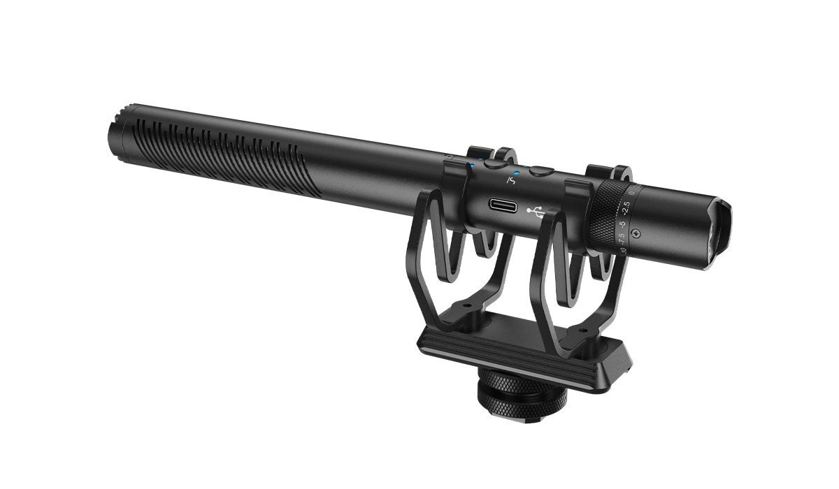 D30 MICROFONO SHOTGUN / A CANNA DI FUCILE PROFESSIONALE IPER- CARDIOIDE BATTERIA INTEGRATA CON CAVO USB-Mini JACK