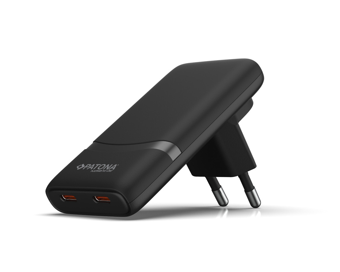 Caricatore PLATINUM GaN PD65W Slim 2x USB-C (PD3.0, QC3.0) - Nero