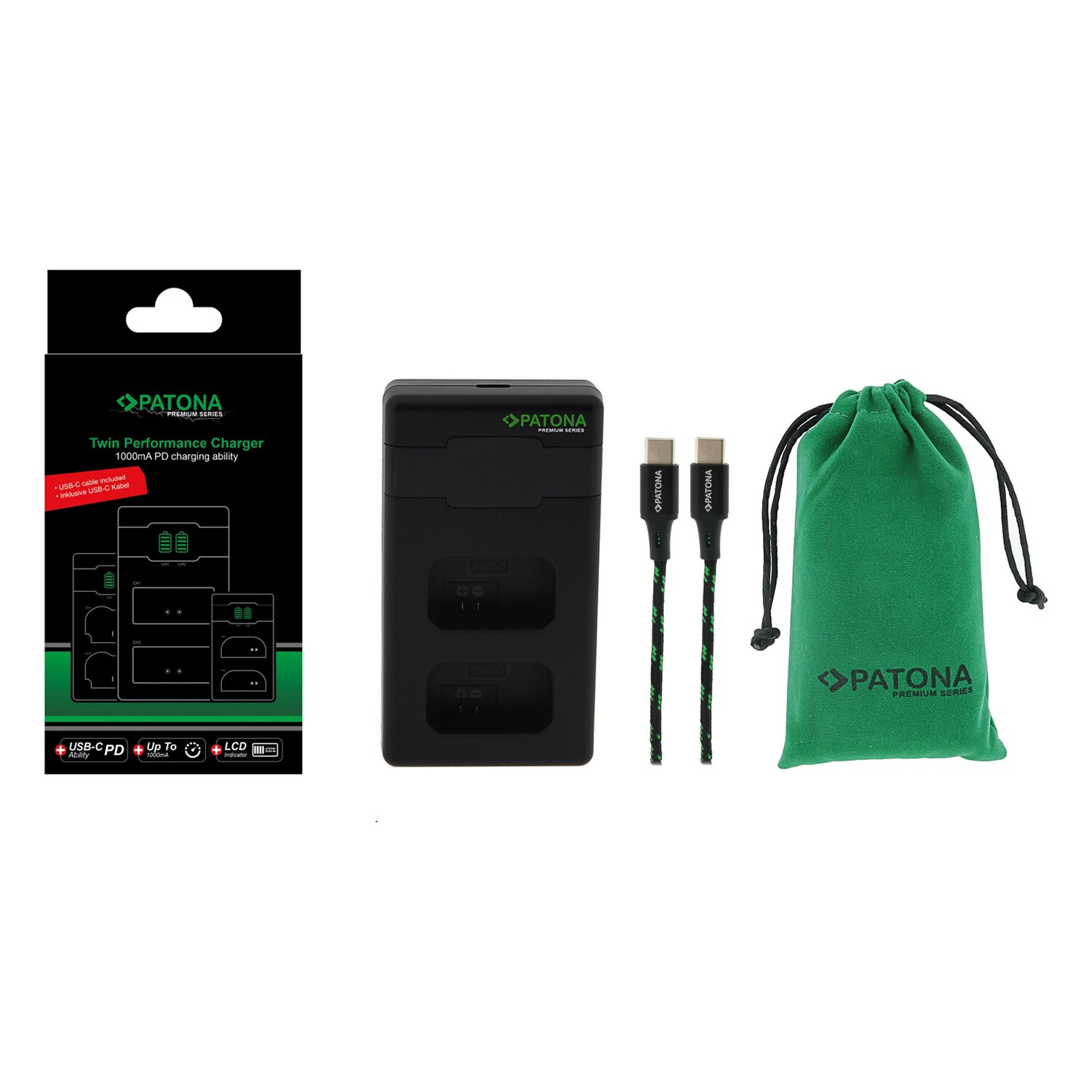 Caricabatterie Premium Twin Performance PD per SONY NP-FW50 (NEX A33, A55, NEX-3, NEX-3C, NEX-5, NEX-5A)