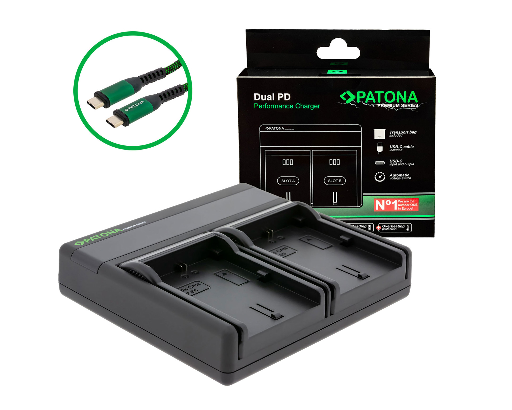 Caricabatterie Premium Dual PD USB-C per Canon LP-E6