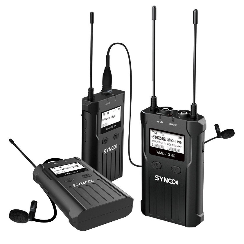 T3 SISTEMA WIRELESS UHF 180mt PROFESSIONALE OMNIDIREZIONALE A LAVALIER BATT. INTEGRATA - 2 TRASMETTITORI + 1 RICEVITORE