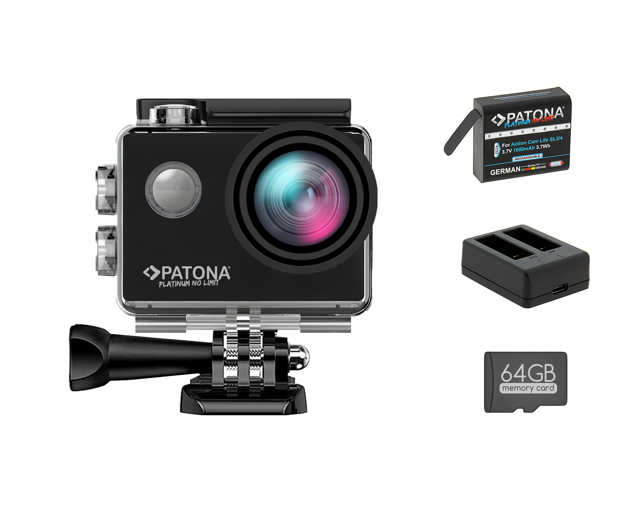 Platinum Action Cam Life SL3 4K + microSD 64GB + 2 batterie + caricabatterie