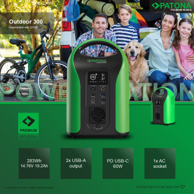 Power station portatile Premium Outdoor 300, PD 60W, USB 5V 3A, DC 12V 5A, 300W AC — immagine 3