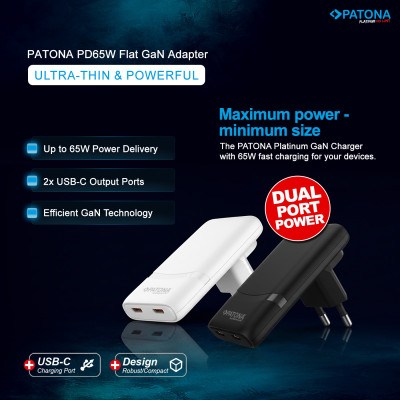 Caricatore PLATINUM GaN PD65W Slim 2x USB-C (PD3.0, QC3.0) - Bianco — immagine 4