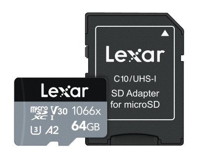 64GB MicroSDXC 1066x UHS-I C10 V30 (160MB/s Lett - 70MB/s Scritt)