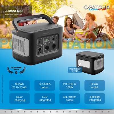 Power station portatile Platinum Autarc 600W 230V, 600WH, USB 5V 2.4A, DC 12V 10A — immagine 5