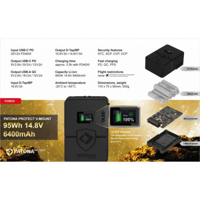 PROTECT V-Mount Battery V95 PD 40W 95WH - USB-C Input - Display OLED (sost. Sony BP-95W) — immagine 7
