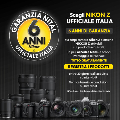 Immagine della promozione 6 anni di garanzia su fotocamere e ottiche Mirrorless Nikon