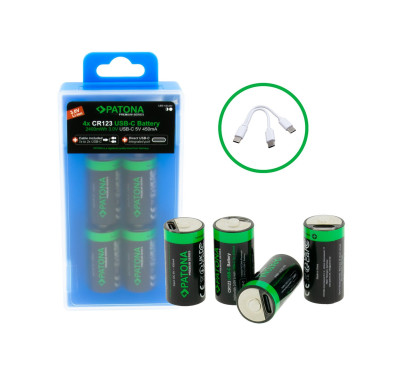 4 batterie CR123A Premium USB-C (cavo incl.)