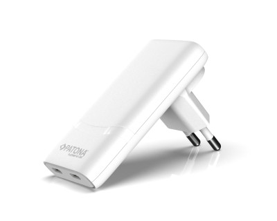 Caricatore PLATINUM GaN PD65W Slim 2x USB-C (PD3.0, QC3.0) - Bianco