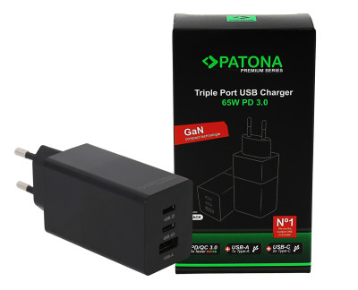 Caricatore GaN Premium 65W PD 3.0 QC 3.0 (2x USB-C, 1x USB-A)