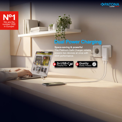 Caricatore PLATINUM GaN PD65W Slim 2x USB-C (PD3.0, QC3.0) - Bianco — immagine 6