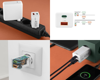 Caricatore da rete Fast Charger (GaN) USB-C + USB-A Power Delivery 45W — immagine 4