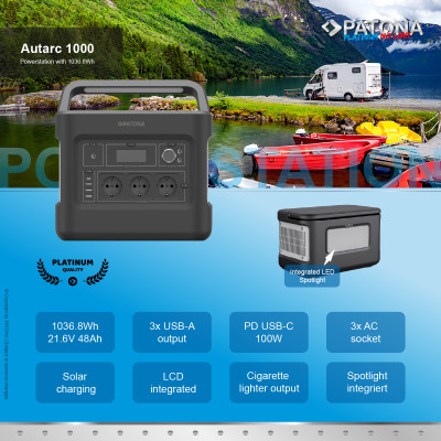 Power station portatile Platinum Autarc 1000W 230V, 1000WH, USB 5V 2.4A, DC 12V 10A — immagine 5