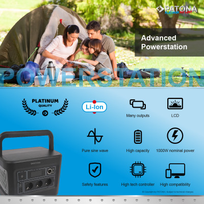 Power station portatile Platinum Autarc 1000W 230V, 1000WH, USB 5V 2.4A, DC 12V 10A — immagine 3