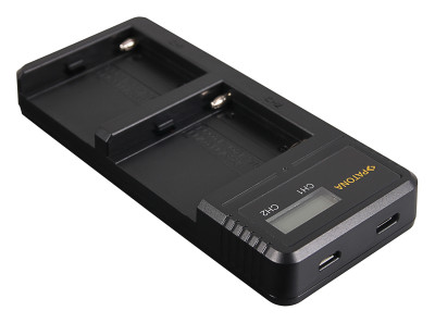Caricabatterie doppio con LCD per Sony NP-F550 F750 F970 FM50 FM500HA1 — immagine 2